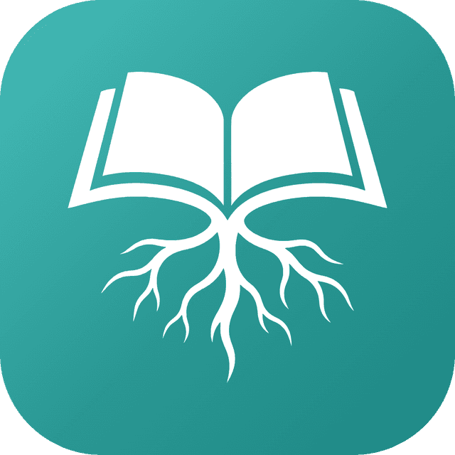 VerseRoot app icon, an open book with roots growing from its spine